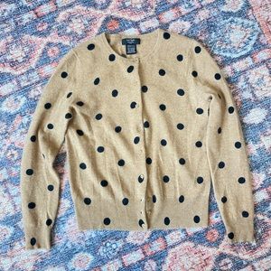 Lord & Taylor Petite 100% Cashmere Crew Neck Tan and Black Polka Dot Sweater